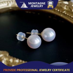 Montagne Jewelry Akoya Pearl Earrings 18k Pure Gold Simple Design Fine Jewellery Natural 8-9mm Japan Seawater Pearl Earring Stud Earrings