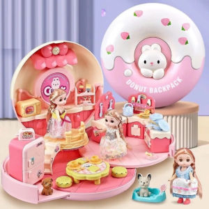 Balo Bánh Donut Búp Bê Thỏ | Đồ Chơi Nhà Bếp Mini Cho Bé Gái | Donut Backpack Mở Gập Dễ Thương