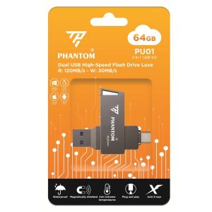 USB 3.0 OTG PHANTOM PU01 32GB / 64GB / 128GB / 256GB Cổng USB-A và TypeC cho Máy Tính / Điện Thoại - Vỏ Kim Loại nguyên - Nhất Tín Computer