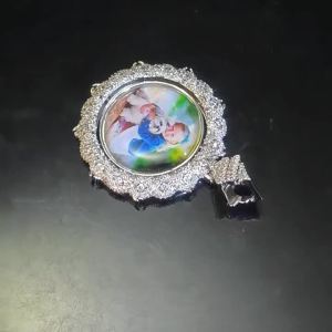 HHIOK Custom Double Side Thorns Photo Necklace Rotating Circle Picture Pendant Chain Personalized Cubic Zirconia Hip Hop Jewelry for Women