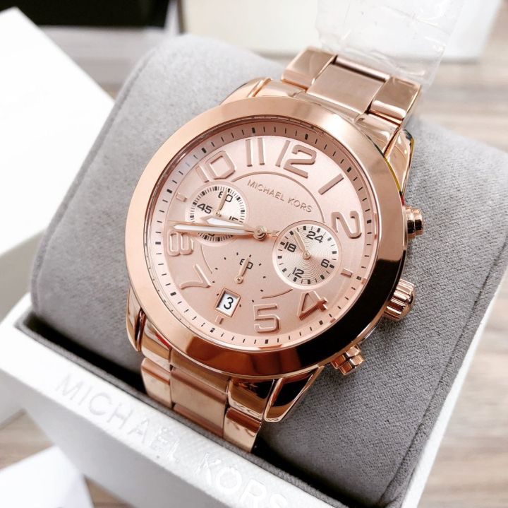 Michael Kors Mercer Chronograph Champagne Dial Rose Gold Ladies Watch MK5727 Original With 1 Year Warranty For Mechanism Lazada PH