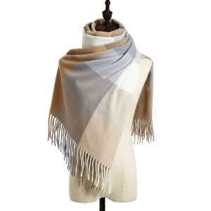 GENENIC Gift Thick Cashmere Luxury Brand Tassel Sweater Tops Warm Women Plaid Scarf Warm Shawl Wrap Autumn Winter Shawl Scarf Korean Style Scarf