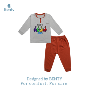 Bộ dài cổ trụ phối xám BENTY in hình BT044 mềm mịn mát đồ bộ bé trai bé gái mặc ngủ