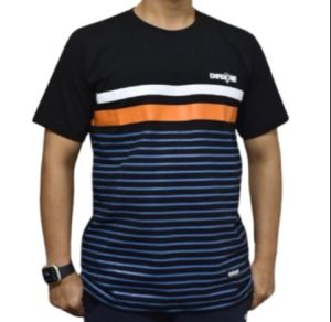 Kaos Dflow Stripe TShirt Garis putih orange