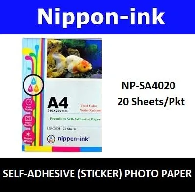 Nippon-ink A4 Self Adhesive (Sticker) Photo Paper 20pcs per pack for use on brother canon epson HP lexmark and other inkjet printer brands