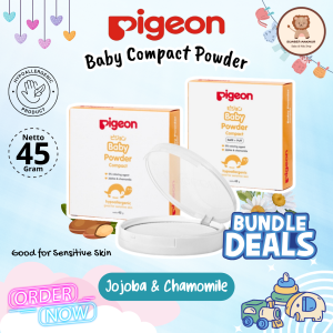 PIGEON PAKET Baby Compact Powder Cake Ekstrak Jojoba dan Chamomile Baby Bedak Padat Bayi