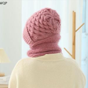 [WQP Fashion Store] Hot Sale Jewerry Fashion Winter Women Novelty Hat And Scarf In One Piece Knited Caps Warm Casual Hat Scarf Set Women Caps Warmer Cycling Hat
