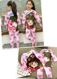 (11-40kg) bộ thun tay dài quần dài bé gái áo form rộng thun lạnh ankids mềm mịn mát đẹp y hình (281)