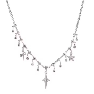 Four Prong Star Drop Necklace Metal Chain Clavicle Chain Neck for V Neck Tops Evening Event Fashion Accessory