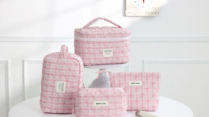 Fashion Cotton Makeup Bag Quilted Aesthetic Cosmetic Pouches With Large Capacity Toiletry Case for Travel and Daily Use