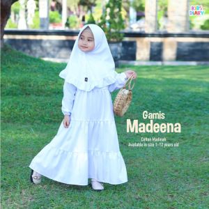 Best Seller Gamis Anak Perempuan Putih Set Hijab Polos Gamis Madeena 1-12 Tahun