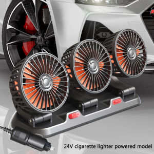 3 Head Car Fan 12V / 24V Portable Auto Cooling Fan Three Head Rotatable Vehicle Fan 2 Speeds Strong Wind Air Circulation Fan for Car Dashboard Electric Fan for Truck SUV Sedan Van