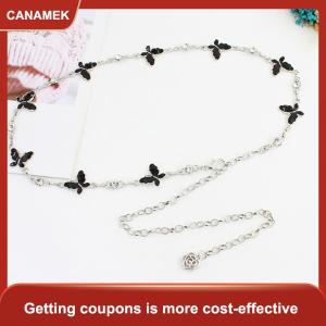 【CANAMEK 】 Trendy Butterfly Decoration Metal Chain Belt Adjustable Elegant Slim Thin Body Waist Chain Dress Sweater Pendant Decoration Belt Gift