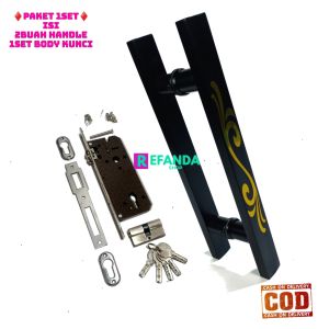 1set lock body kunci dan 2 buah gagang handle pintu rumah untuk pintu depan dan kamar daun pintu1/panjang handel 33cm 45cm dan 60cm bahan stainless