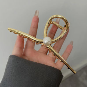 Jepit Rambut Korea Bahan Alloy 13cm Mutiara Bentuk Simpul Jepitan Rambut Pearl SUPER JUMBO Jedai Logam Ukuran Xtra Besar Korean Metal Hair Claw HCM002
