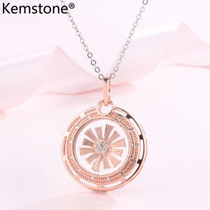 Kemstone Womens Rose Gold Pleted Zircon Rotatable Windmill Pendant Necklace