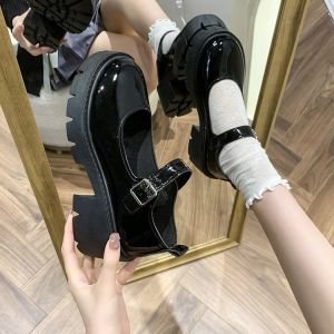 [Free Shipping] WomenS Small Leather Shoes 2026 Spring New Collection Preppy Style Shiny Leather High-Heeled Pumps Round Toe Thick-Soled Shoes