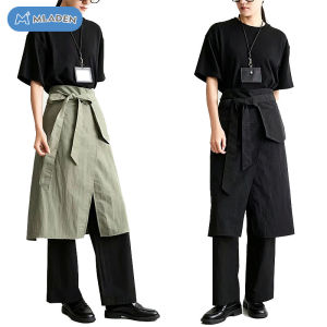 Allieuka Waterproof Half Apron Large Pocket Adjustable Waist Durable Fabric Kitchen Barista Cafe Cooking Workwear