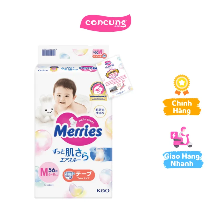 Tã dán Merries (M, 6-11kg, 56 miếng)