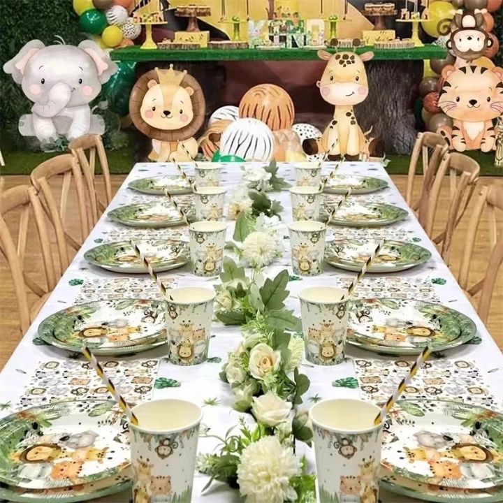 Jungle Animal Party Supplies Set - Forest Zoo Theme Birthday Tableware