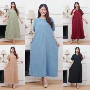 Daster Cringkle Polos Kekinian Lengan Pendek Panjang Semata Kaki Busui Jumbo LD120 Home Dress Midi