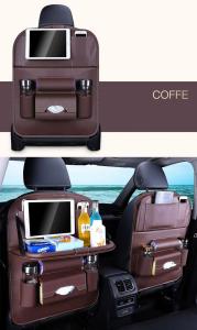 Car seat back storage bag leather multifunctional seat back hanging bag foldable dining table travel storage bag