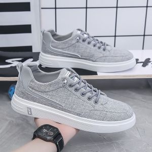 Giày Thể Thao Nam Sneaker Vải Lanh Màu Ghi Và Đen Xu Hướng Mới