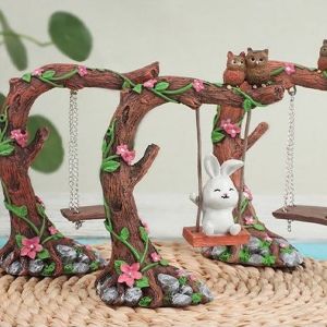 WPOT น่ารัก รูปปั้นนกฮูกในสวน ตลก ทำมือ ของตกแต่งต้นไม้รูปนกฮูก สร้างสรรค์ งานฝีมือเรซิน ฟิกเกอร์สวิงขนาดเล็ก สำหรับสวนกลางแจ้ง