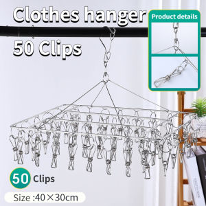 ASUKY |50Clips Clothes Dryer Hanger Children Adults Clothes Socks Underwear Windproof Stainless Steel Drying Rack Hanger