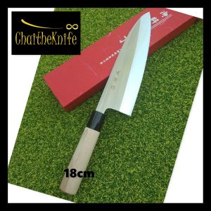 มีดเชฟ ญี่ปุ่น เดบะ ใบมีดยาว 18 เซ็นติเมตร สันหนา 5 มม. ด้ามจับไม้ Japanese Deba Chef Knife 18 cm blade long wooden handle very convenient