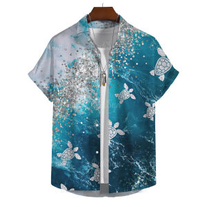 2568เสื้อเชิ๊ตผู้ชายแบบลำลองสำหรับเสื้อฮาวายเสื้อผู้ชายแขนสั้นทรงหลวมพิมพ์ลายเสื้อ3มิติสำหรับฤดูร้อน