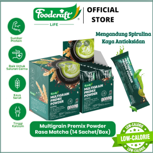 EXCLUSIVE】 Foodcraft Multigrain Premix Cereal Powder Green Matcha Minuman Serbuk Sereal dan Biji-Bijian Rasa Matcha Sumber Protein Rendah Kalori Bebas Kolestrol Tinggi Kalsium dan Serat Fiber