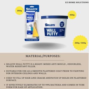 SELLEYS Wall Putty Tube & Tub (250g & 500g) – Anti Mould Filler for Wall Repairs / Cracks