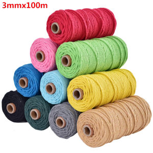 100meters 3mm Cotton Cord Colorful Cord Rope Beige Twisted Craft Macrame String DIY Home Textile Decorative supply