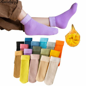 Ruizhijzg Ready Stock Kids  Winter Warm Thicken Socks Children Boys Girls Solid Color Thicken Stocking Soft Velvet Home Floor Snow Socks