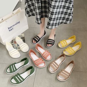 CDFHWUN Sandals for Women Jelly Plastic Sandals Ladies Summer Soft Bottom Mom Flat Beach Sandals and Slippers Women Shoes
