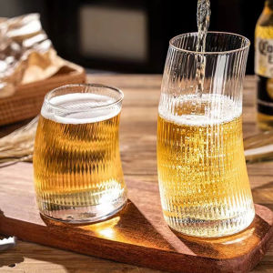 Baete Vertical Lines Crescent Shaped Glass Juice Beverages Cocktail Glass Water Glass 350ml 500ml