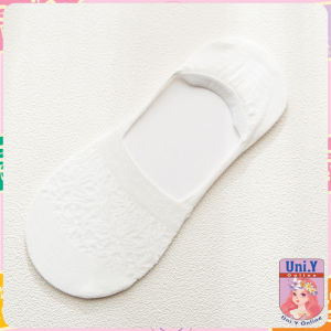Uni.Y ถุงเท้าลูกไม้ ถุงเท้าผ้าฝ้าย ด้านล่างซิลิโคนกันลื่น  Lace socks