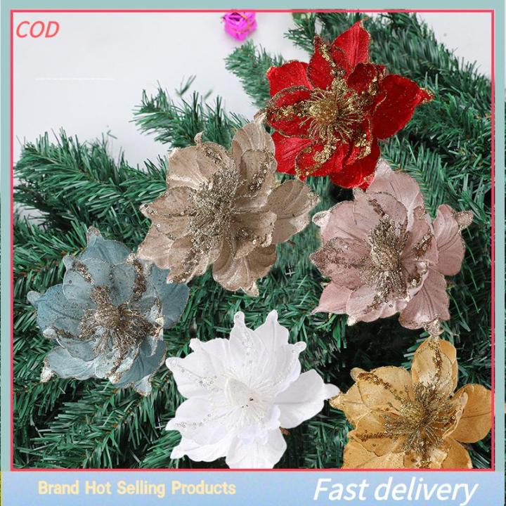 💓💖🧧🏮 ดอกไม้ปลอมสำหรับตกแต่งบ้าน2ชิ้นประดับต้นคริสต์มาสด้วยแสงแวววาว ...