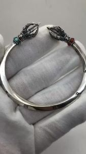 S925 Silver Vajra Can Rotate Inlaid with Raw Ore Hubei Songnan Red / Mix and Match Bracelet   Men and Women LZD