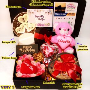 Barstore Gifts | Kado Hadiah Romantis untuk Wanita - Gift Set Box Aesthetic Romantis - Hampers untuk Momen Spesial Ulang Tahun Anniversary Wisuda Valentine Wedding - (Type VINY) Kado Berkesan Hadiah Unik Kado untuk Cewek