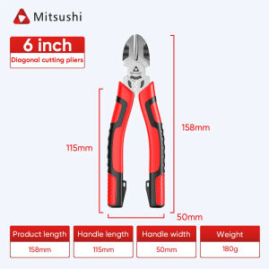Mitsushi Heavy Duty Pliers Tool Set 3Pcs 6/8 Inches Needle Nose Diagonal Cutting Wire Cutter Non-slip Handle Corrosion-resistant