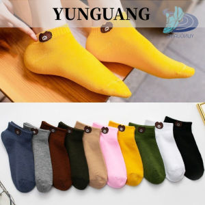YUNGUANG บางปากตื้นการ์ตูนหมีน่ารักถุงเท้าผู้ชายและผู้หญิงคู่ถุงเท้าผ้าฝ้ายถุงเท้าผ้าสบาย[คุณภาพสูง]ถุงเท้านักเรียน ถุงเท้านักเรียนหญิง