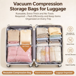 Transparent Hand Roll Compression Bags No Pump Space Saver Vacuum Storage Bags Travel Clothes Blanket Organizer Clear Roll Up Packing Bags