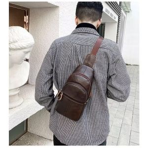 กระเป๋าคาดอก กระเป๋าสะพายไหล่ หนังวัวแท้ ขนาดเล็ก จุของได้เยอะ อเนกประสงค์ สไตล์เกาหลี สําหรับผู้ชาย