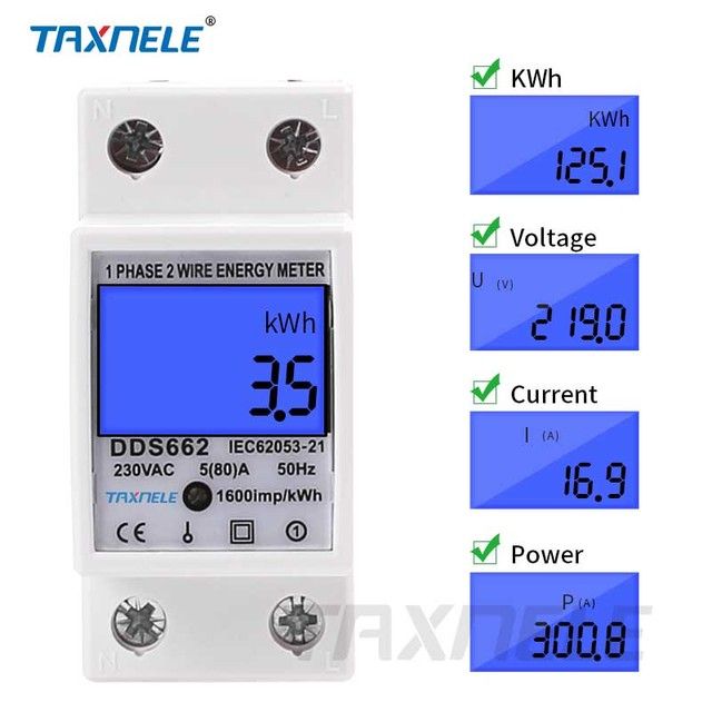 Single Phase Two Wire LCD Digital Display Wattmeter Power Consumption ...