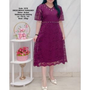RN dress 9578 resleting belakang plus motek brokat premium