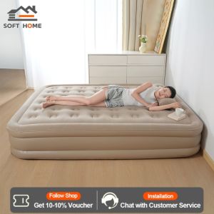 SOFTHOME Portable inflatable bed outdoor camping plush mattress with built-in electric pump Singlebed