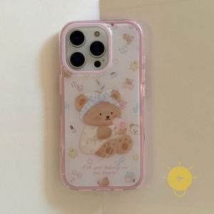 For iPhone 17 Pro Max Case TPU Pink Bear Phone Case For 16 15 Cover Aesthetic Korean Cute