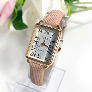 Jam Tangan Wanita Alba Fashion Terbaru Tali Kulit Pu Dial Kotak Display Quartz
